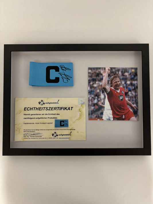 Captain's armband Horst Hrubesch signed in the frame DFB football autograph COA