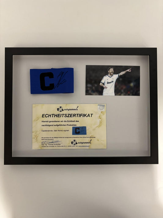 Captain's armband Xabi Alonso signed in frame blue football autograph COA