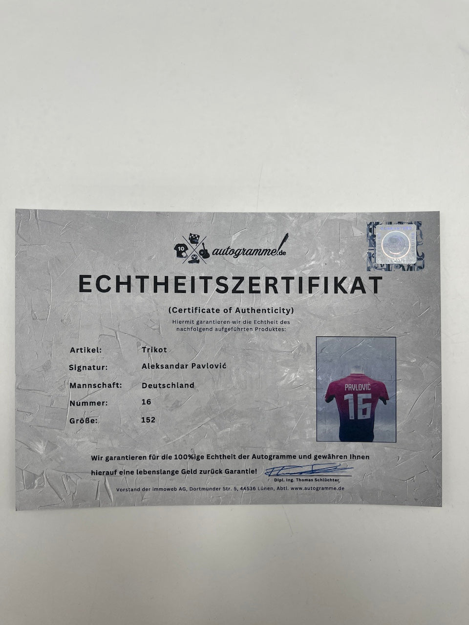 DFB Trikot Aleksandar Pavlovic signiert Adidas COA Deutschland Autogramm 152