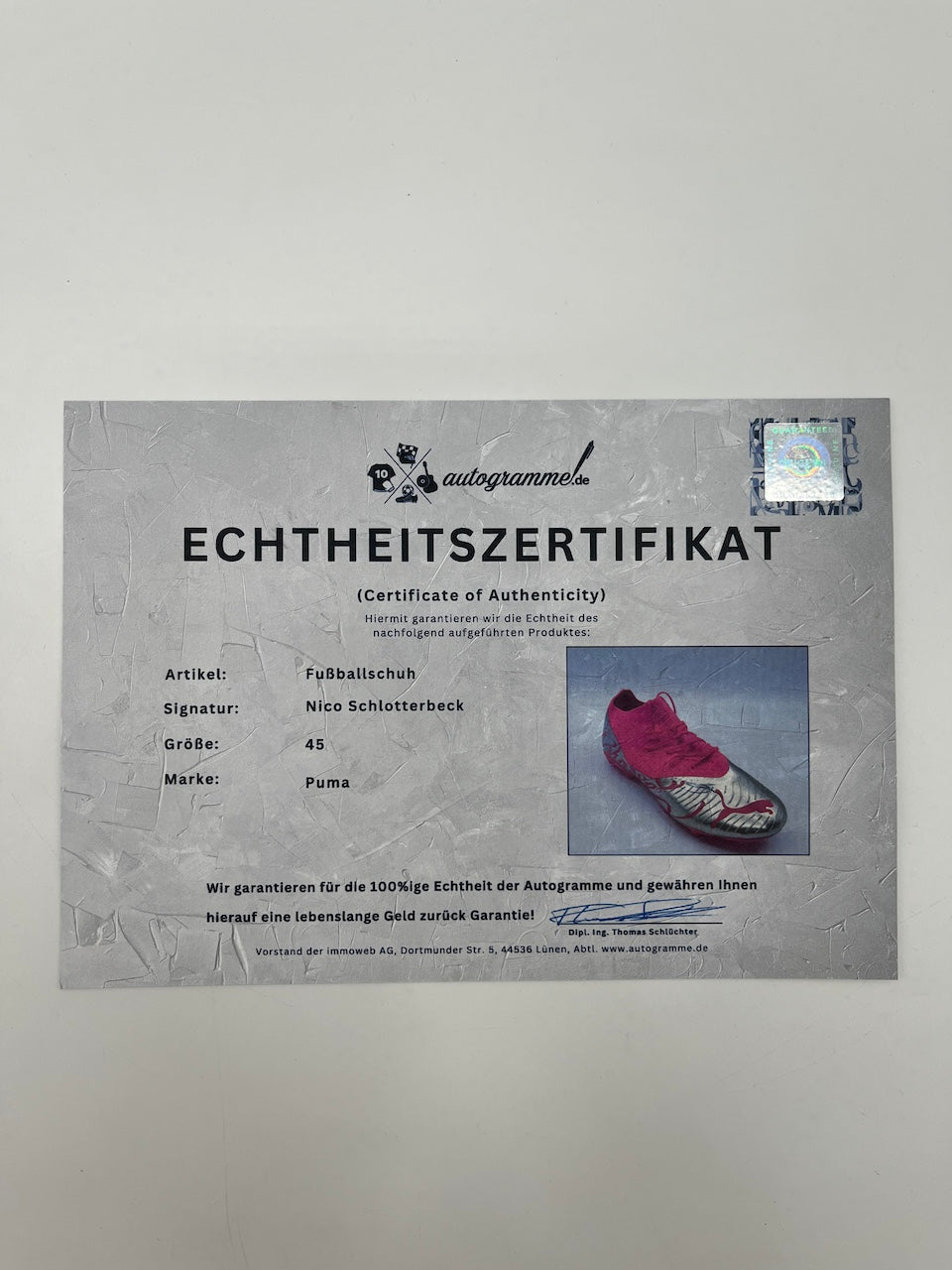 Fußballschuh Nico Schlotterbeck signiert Autogramm Bundesliga Puma 45