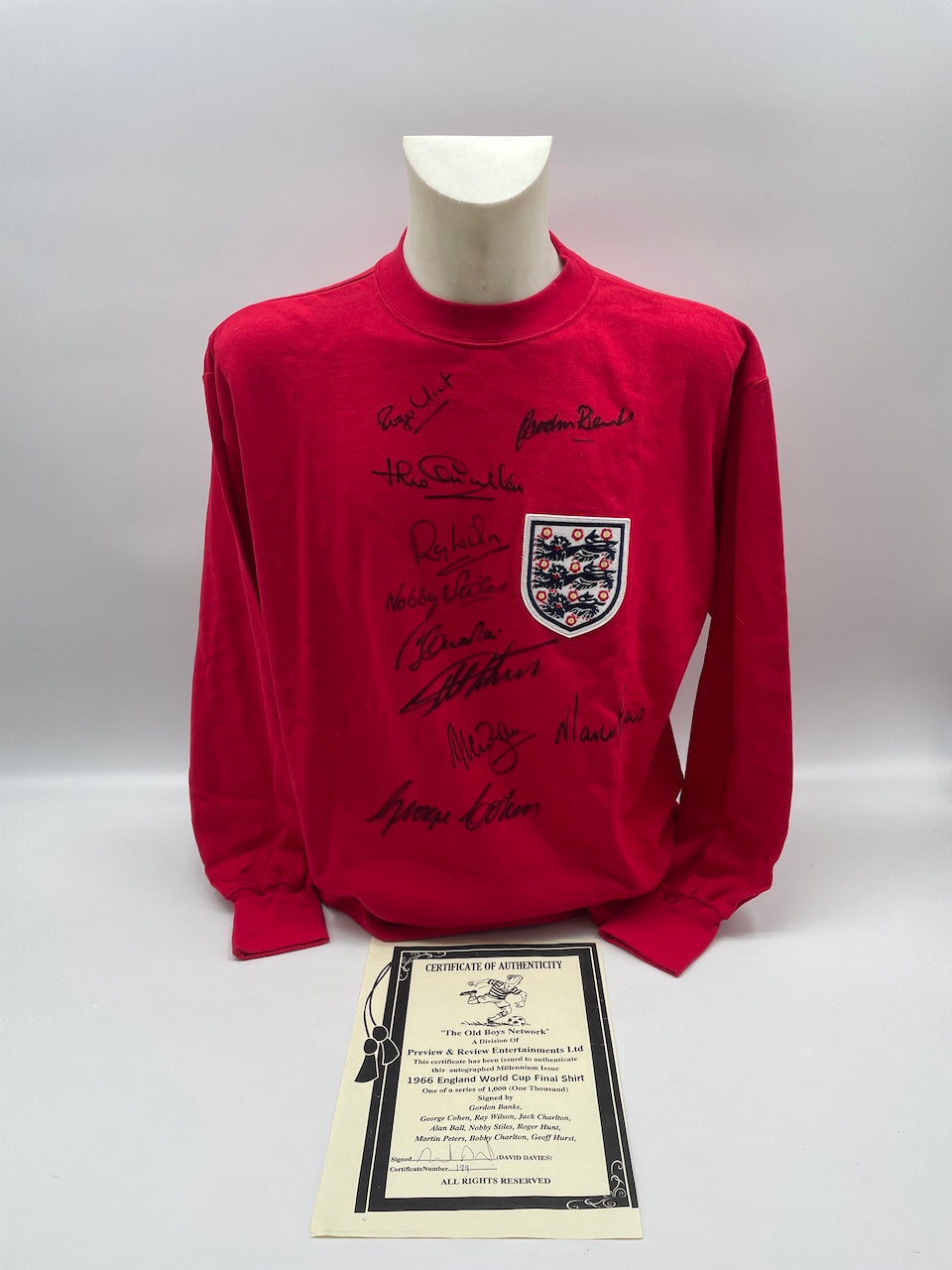 England Replika Finaltrikot WM 1966 10x signiert Autogramm Fußball COA Wembley L