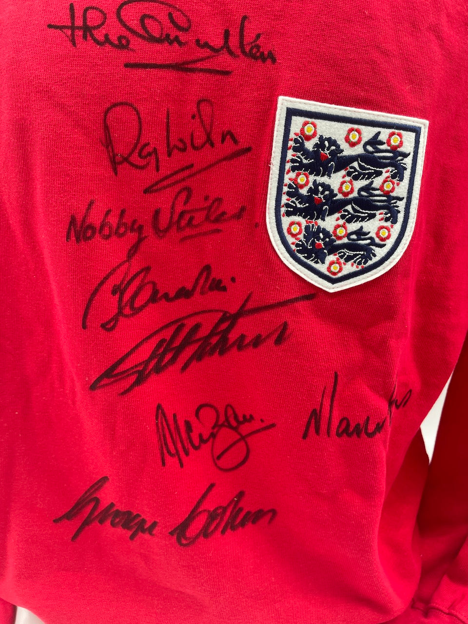 England Replika Finaltrikot WM 1966 10x signiert Autogramm Fußball COA Wembley L