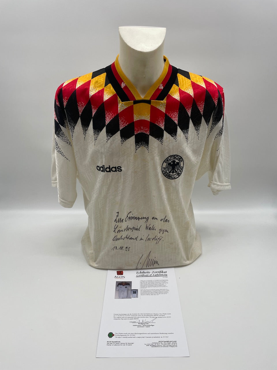 DFB MATCHWORN Trikot Christian Wörns signiert Adidas COA Deutschland L