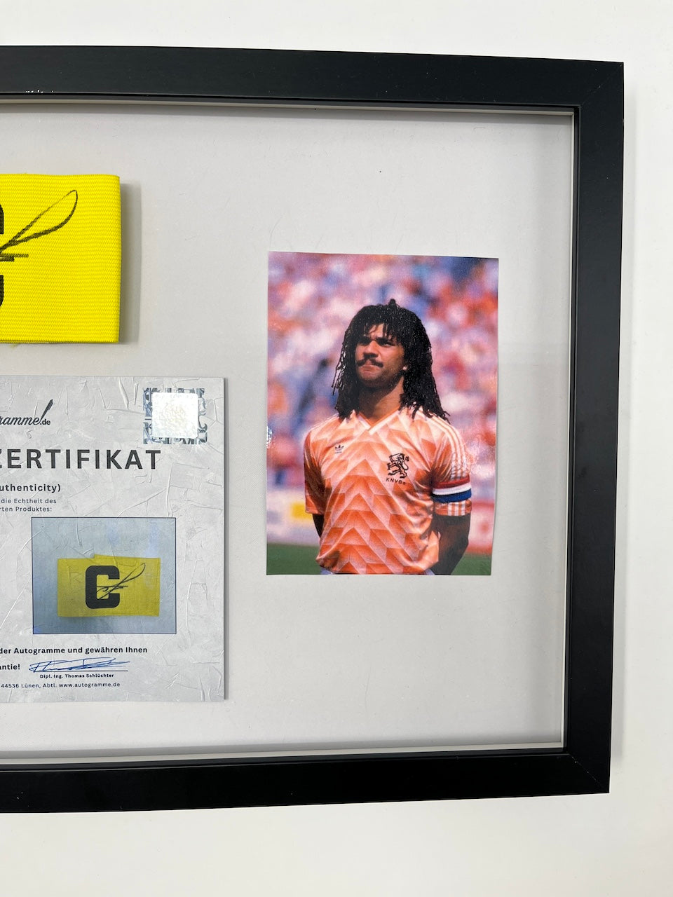 Captain's armband signed by Ruud Gullit in a frame Netherlands COA