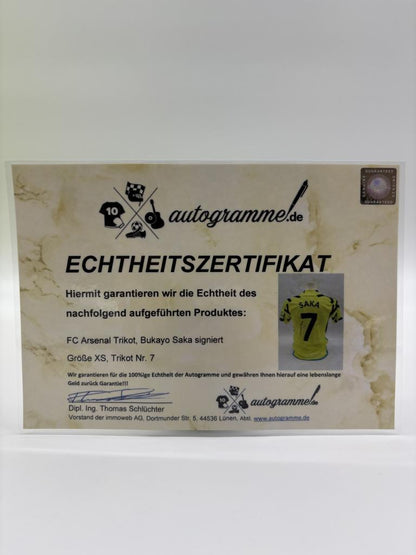 FC Arsenal Trikot Bukayo Saka signiert Adidas COA Fußball XS