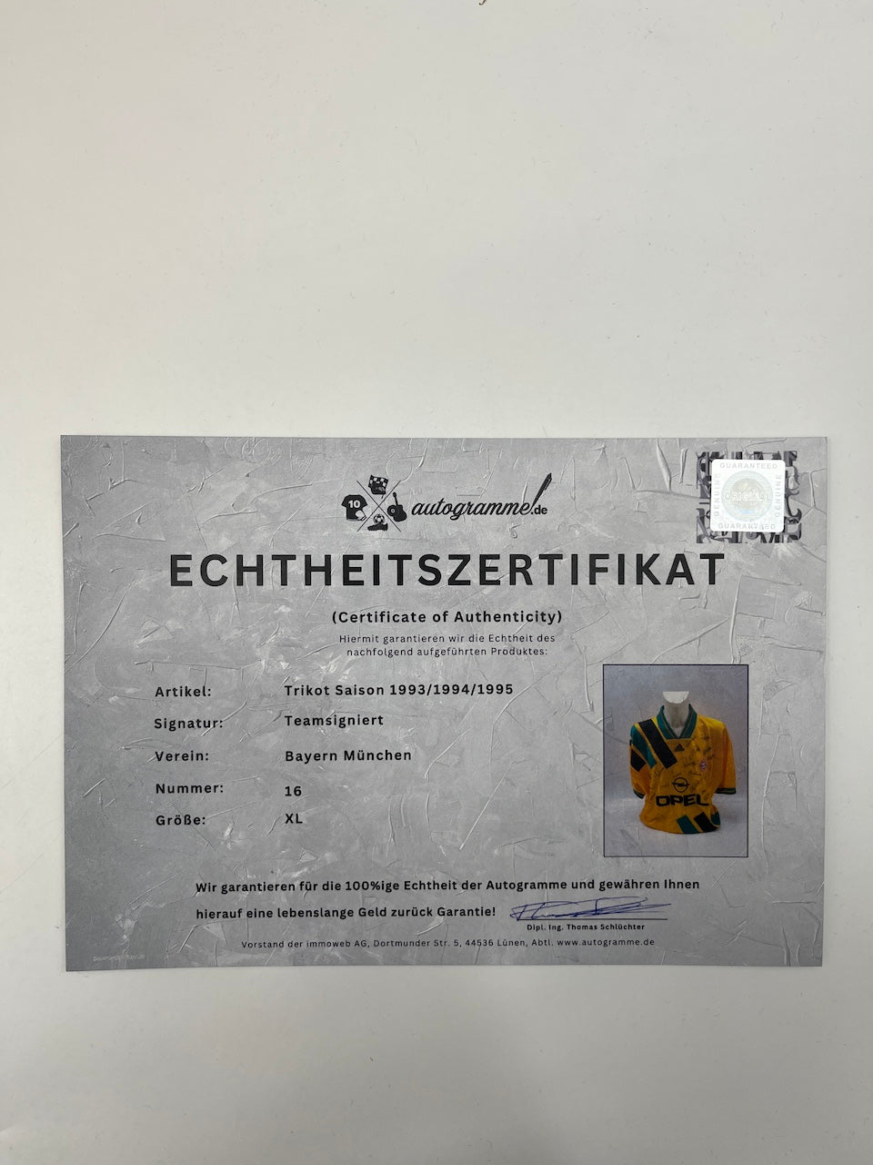 Bayern Munich jersey 1993/1994/1995, team signed, autographed, Adidas COA XL