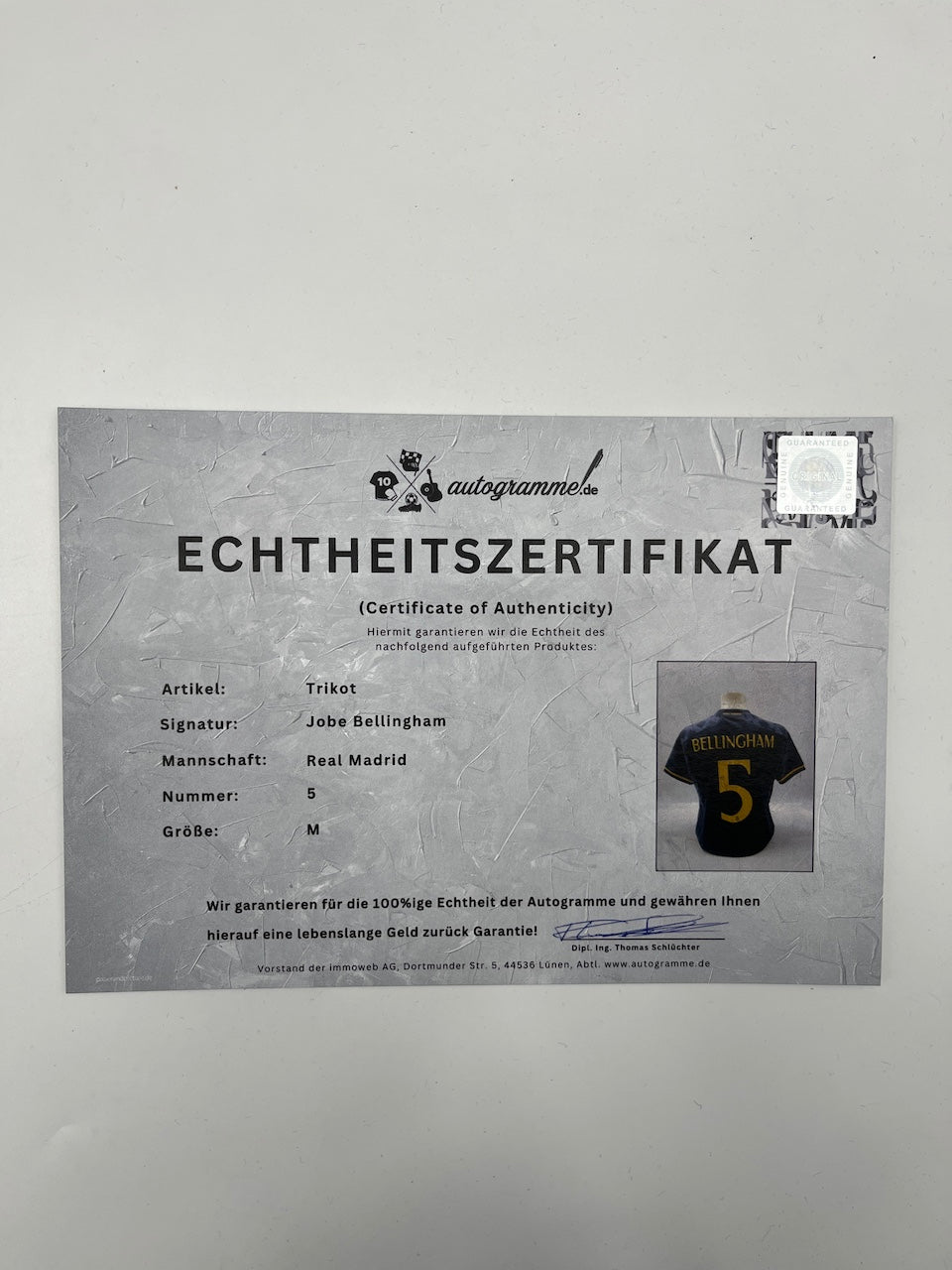 Real Madrid Trikot Jude Bellingham signiert Autogramm Adidas COA M