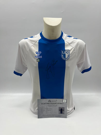 FC Magdeburg jersey signed by Jürgen Sparwasser, autographed by Hummel L