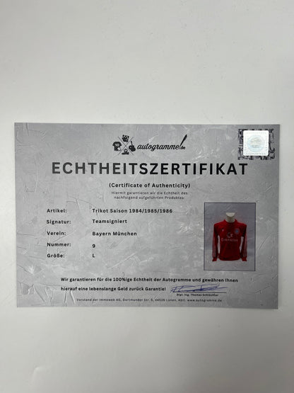 Bayern Munich jersey 1984/1985/1986, team signed, autographed, Adidas, new, size L