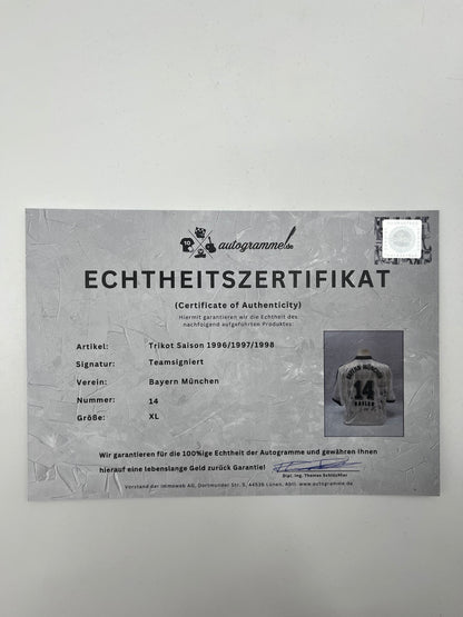 Bayern Munich jersey 1996/1997/1998, team signed, autographed, Adidas, XL