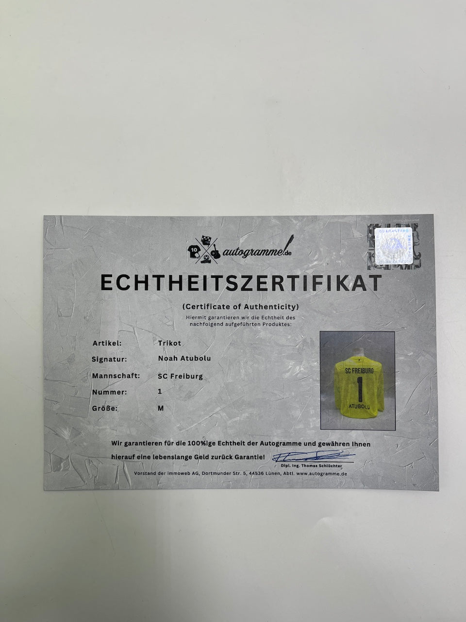 SC Freiburg Torwarttrikot signiert Noah Atubolu Autogramm Nike XL