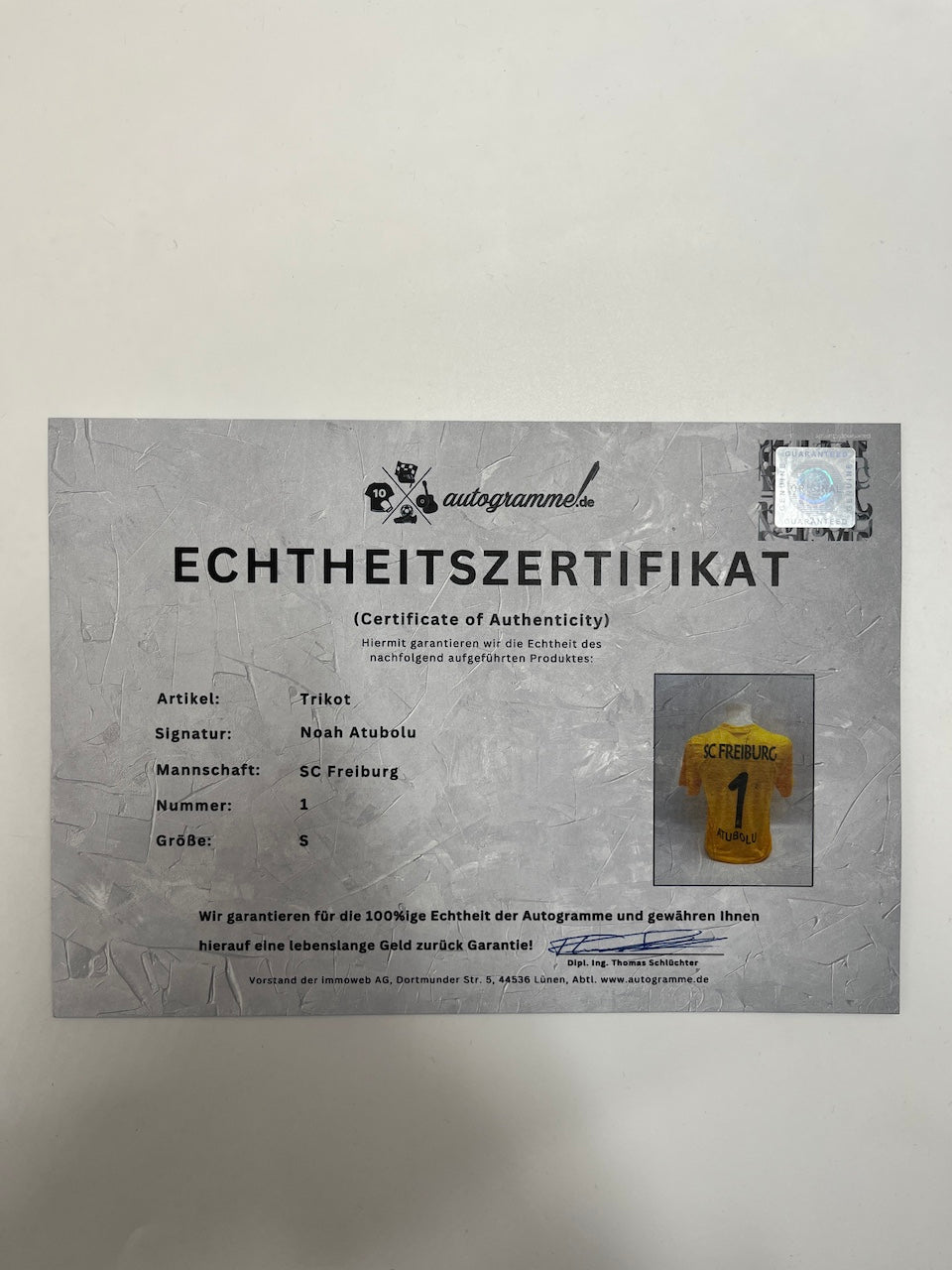 SC Freiburg Torwarttrikot signiert Noah Atubolu Autogramm Nike S