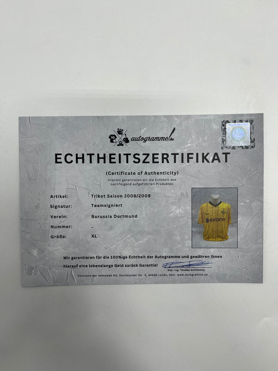 BVB Trikot 2008/2009 Teamsigniert Borussia Dortmund COA Nike XL