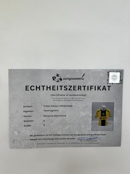 Camiseta del BVB temporada 2005/2006 firmada por el equipo Borussia Dortmund COA Nike S