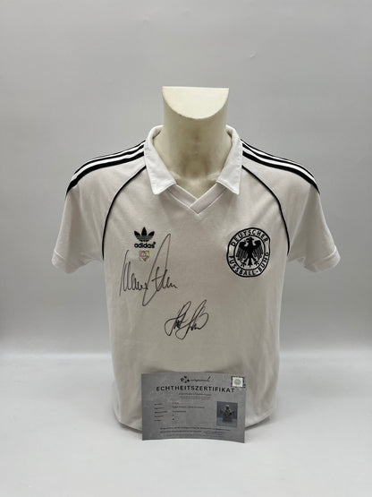 DFB Repro Jersey Klaus Fischer &amp; Horst Hrubesch signed Adidas COA M