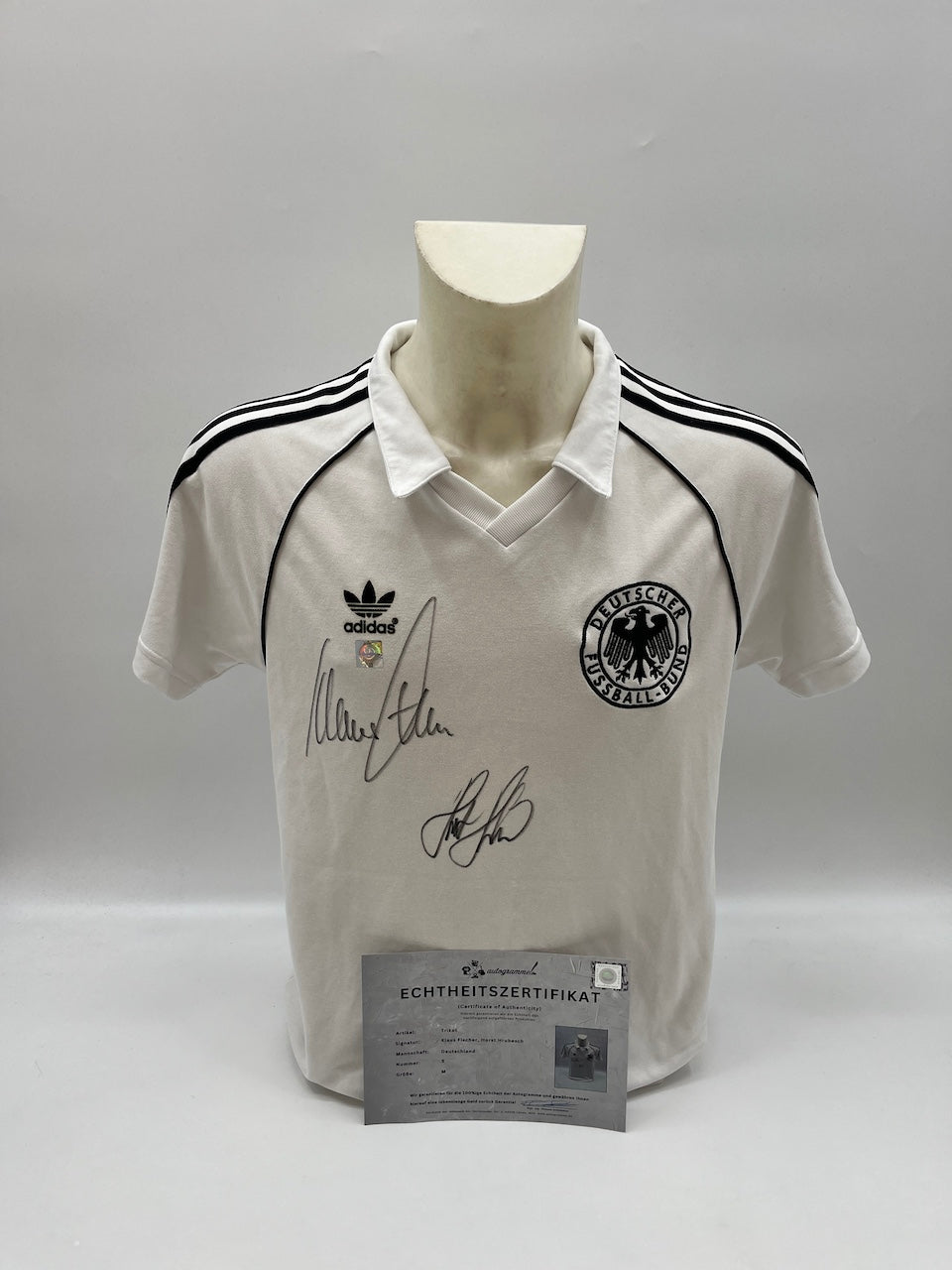 DFB Repro Jersey Klaus Fischer &amp; Horst Hrubesch signed Adidas COA M