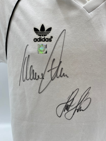 DFB Repro Jersey Klaus Fischer &amp; Horst Hrubesch signed Adidas COA M