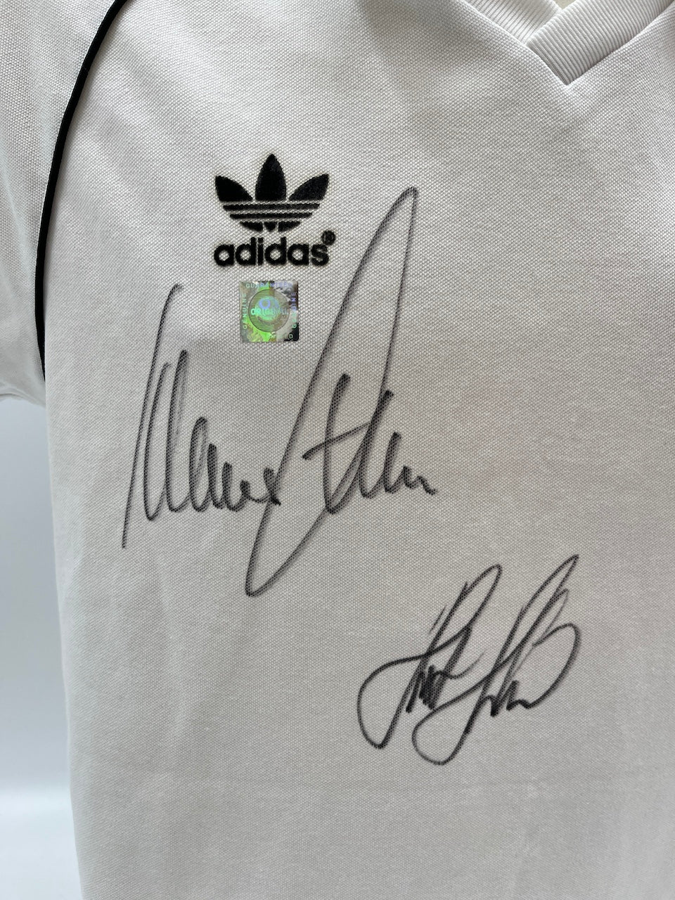 DFB Repro Jersey Klaus Fischer &amp; Horst Hrubesch signed Adidas COA M