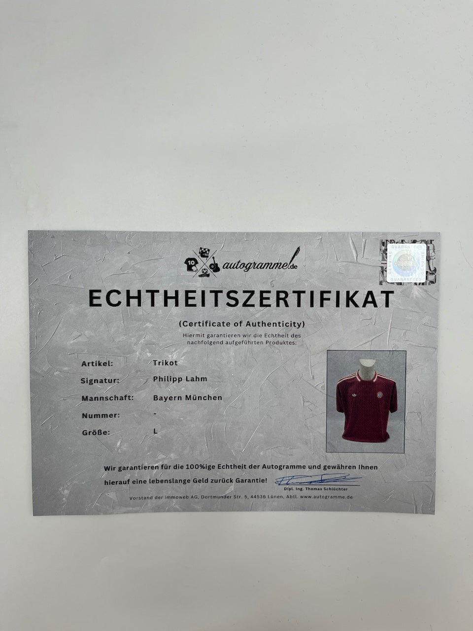 Camiseta del Bayern de Múnich firmada por Philipp Lahm, con certificado de autenticidad Adidas autografiado.
