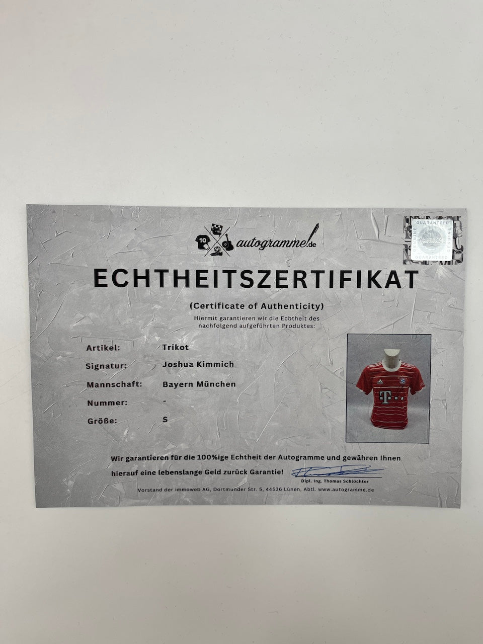 Camiseta auténtica del Bayern de Múnich Joshua Kimmich firmada Adidas COA S