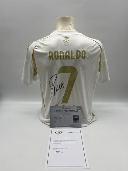 Al Nassr FC Trikot Cristiano Ronaldo signiert Autogramm Fußball weiß L