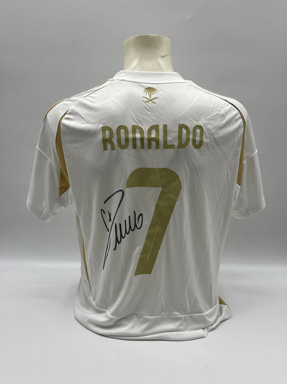 Al Nassr FC Trikot Cristiano Ronaldo signiert Autogramm Fußball weiß L