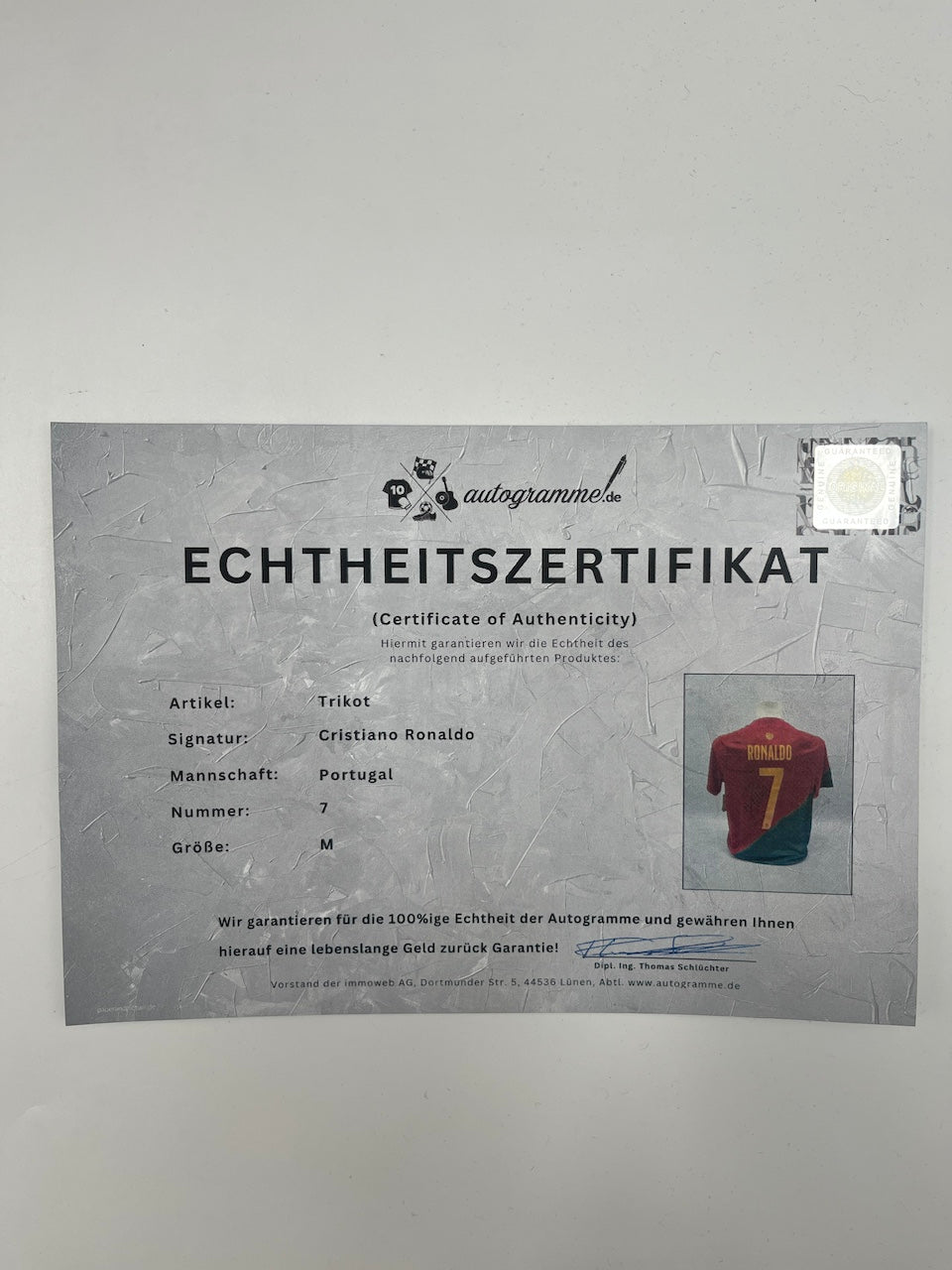 Portugal Trikot Cristiano Ronaldo signiert Autogramm COA neu M