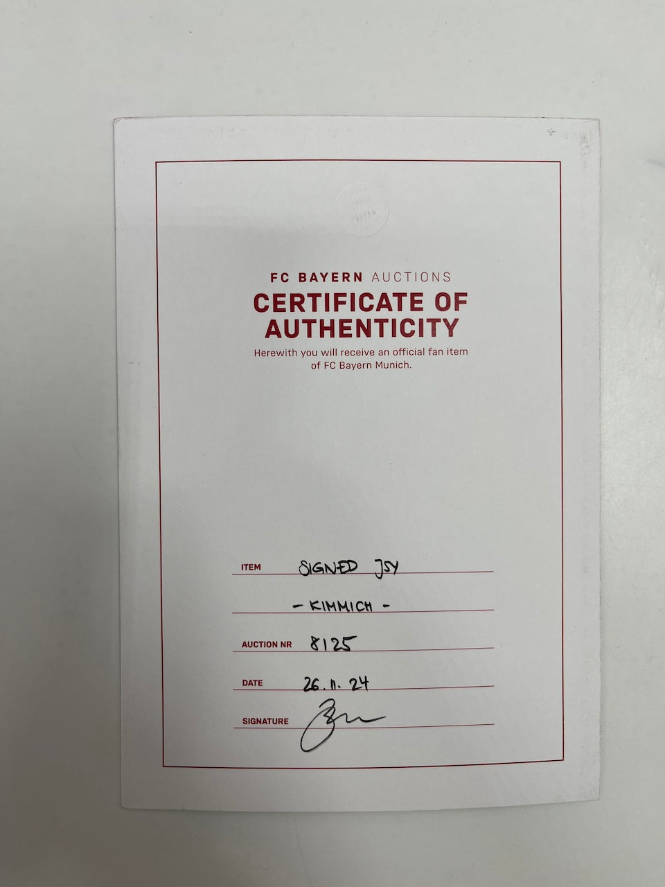 Bayern München Trikot Joshua Kimmich signiert im Rahmen COA Adidas 8/25