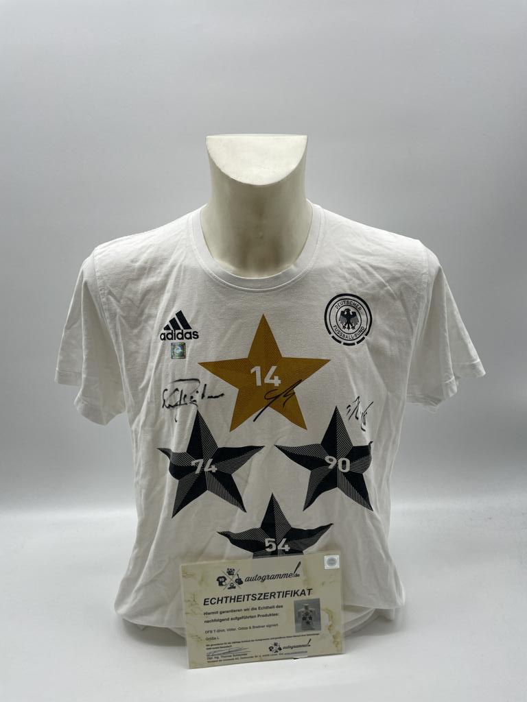 DFB Shirt Völler, Götze und Breitner signiert Adidas COA  Autogramm M/L