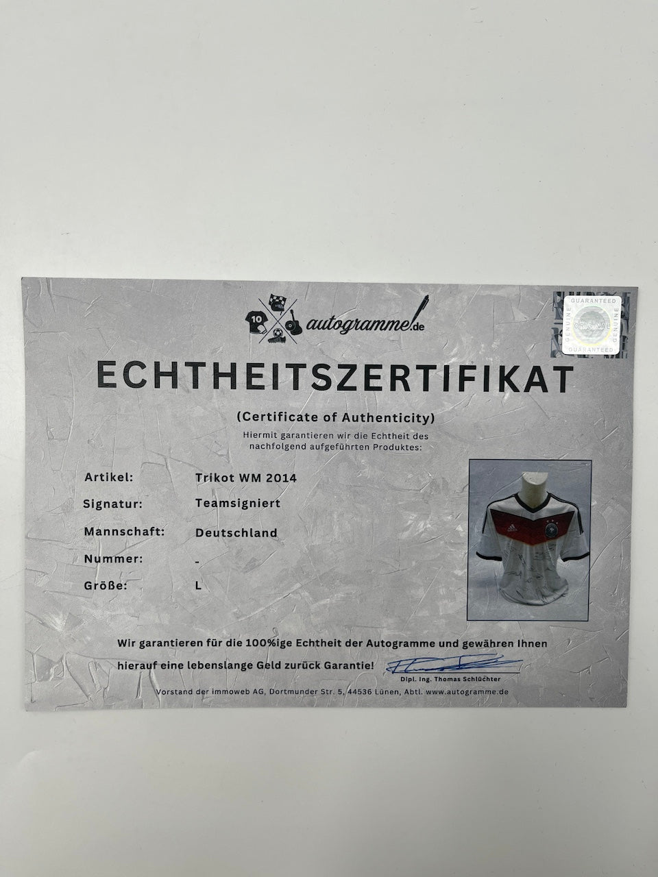 Deutschland Trikot WM 2014 Teamsigniert Autogramm DFB Weltmeister Adidas L