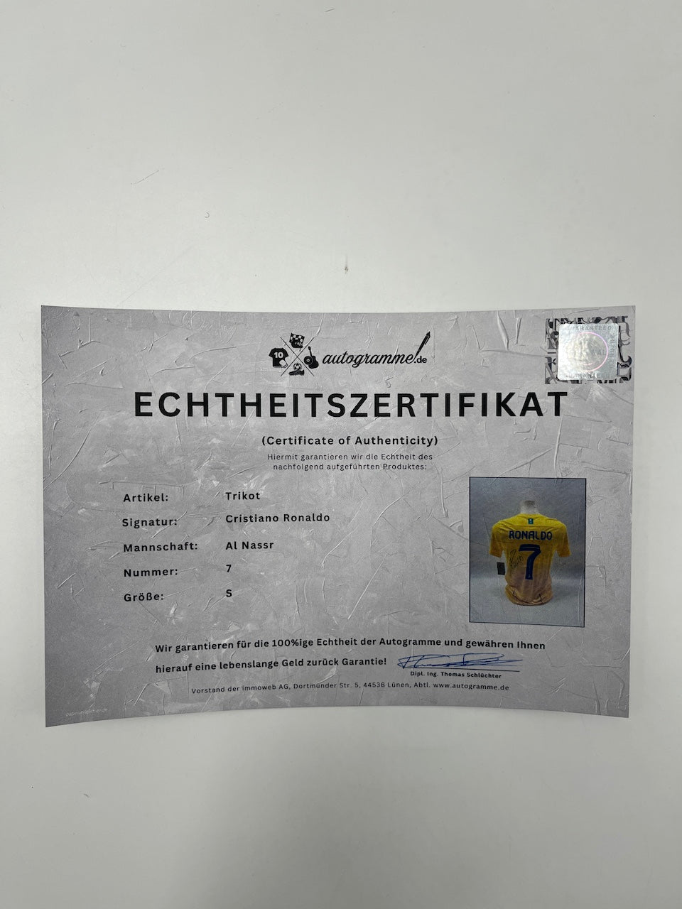 Al Nassr FC Trikot Cristiano Ronaldo signiert Autogramm COA Fußball S