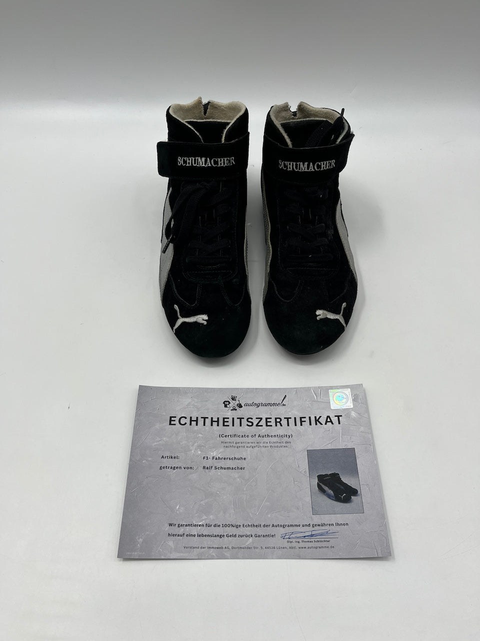 Ralf Schumacher Formula 1 original worn driver shoes signed autograph