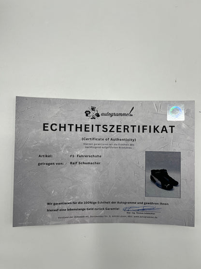 Ralf Schumacher Formula 1 original worn driver shoes signed autograph