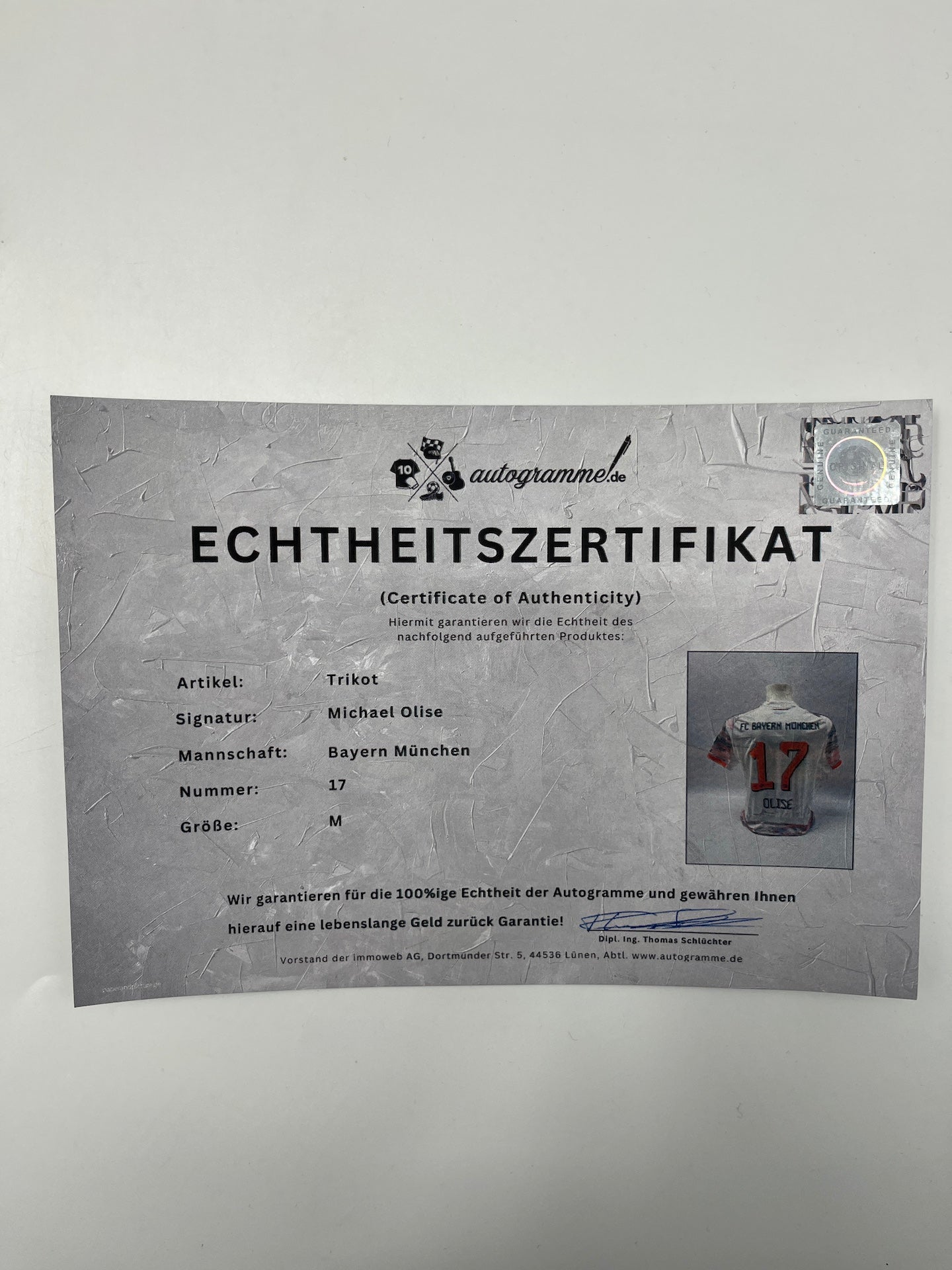 Bayern München Trikot Michael Olise signiert Autogramm Adidas COA M