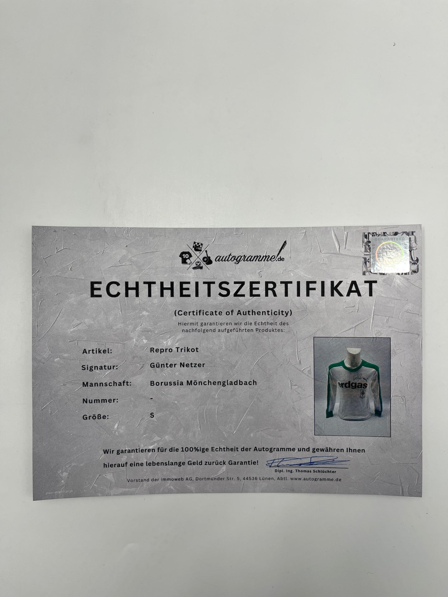 Repro Borussia Mönchengladbach Trikot Günter Netzer signiert Autogramm S