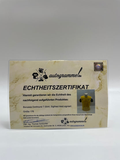 Borussia Dortmund T-Shirt Sigfried Held signiert BVB Autogramm Bundesliga 176