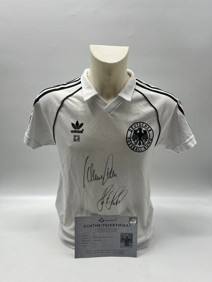 DFB Repro Trikot Klaus Fischer & Horst Hrubesch signiert Adidas COA S