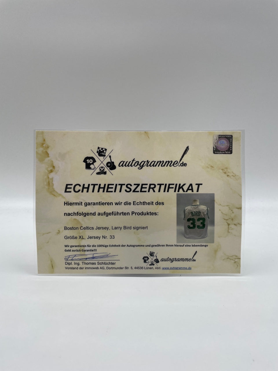 Boston Celtics Jersey Larry Bird signed NBA Basketball COA XL