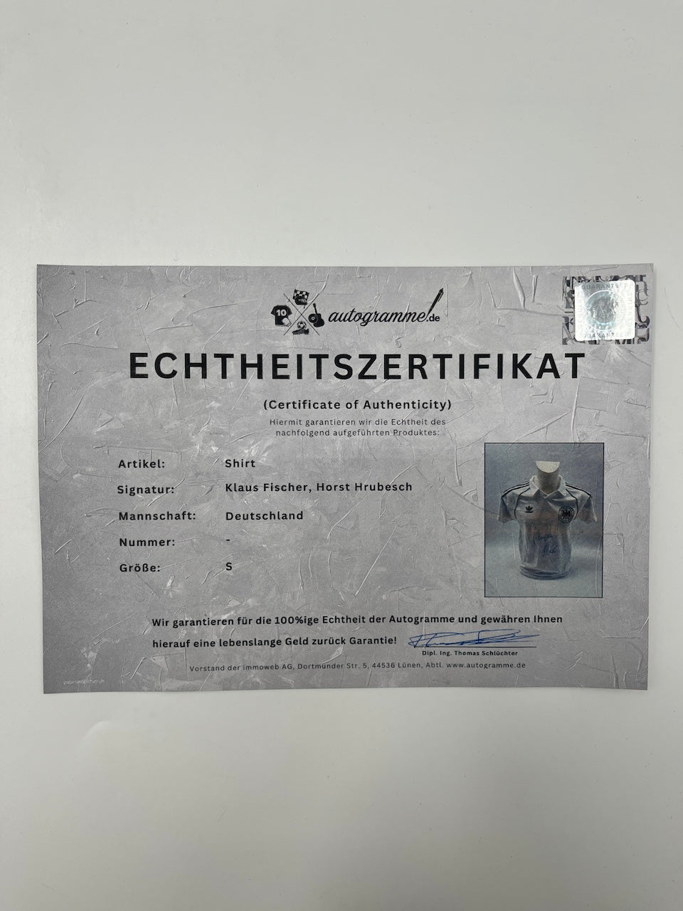 DFB Repro Trikot Klaus Fischer & Horst Hrubesch signiert Adidas COA S