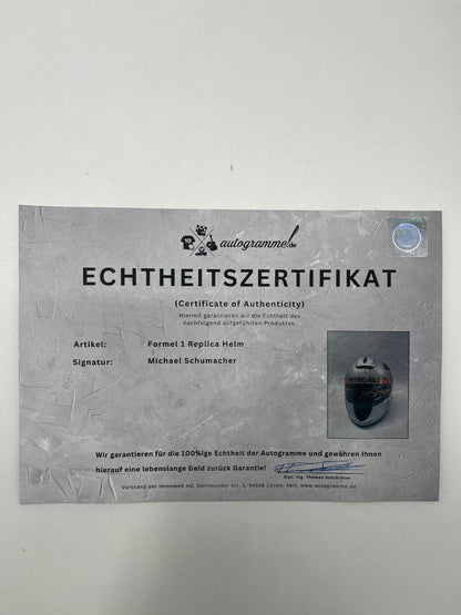 Michael Schumacher Formel 1 Helm Unterschrift und Echtheitszertifikat 1:1