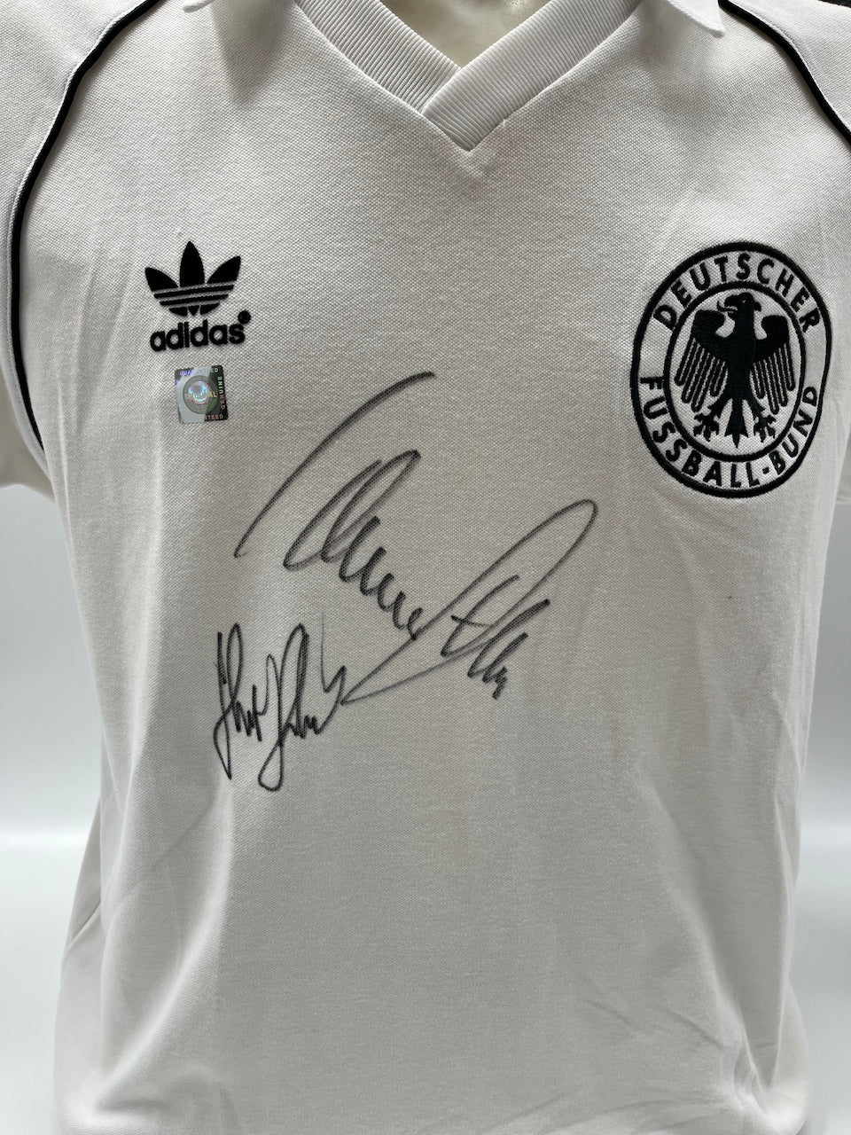 DFB Repro Trikot Klaus Fischer & Horst Hrubesch signiert Adidas COA M