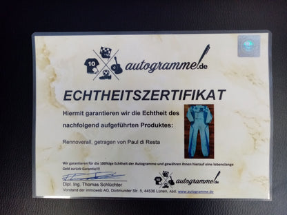 Racing overall worn by Paul di Resta Aston Martin Scotland Coa DTM