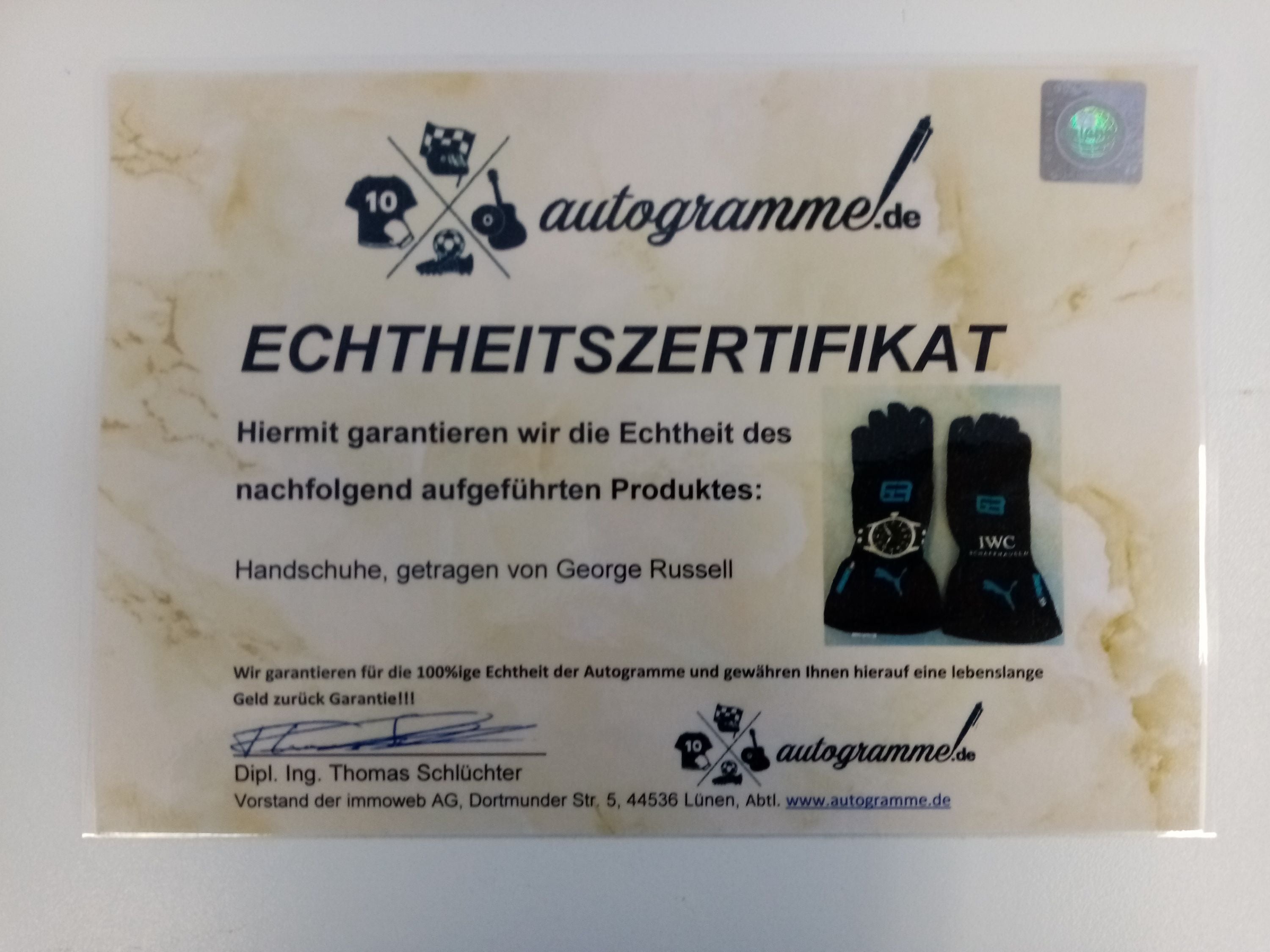 George Russell original getragene Fahrerhandschuhe England Formel 1
