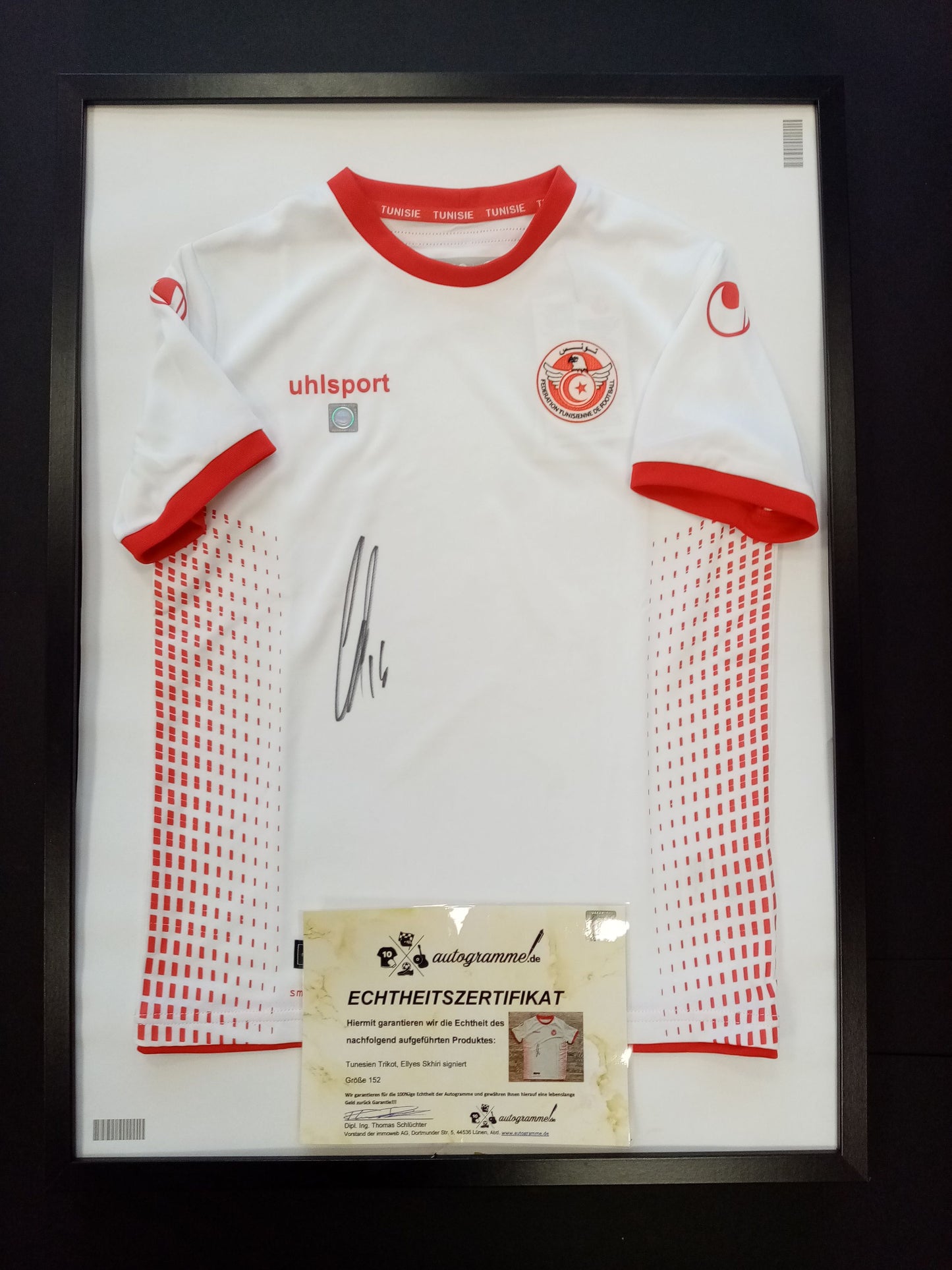 Tunesien Shirt Ellyes Skhiri signiert im Rahmen COA Uhlsport Fußball 152