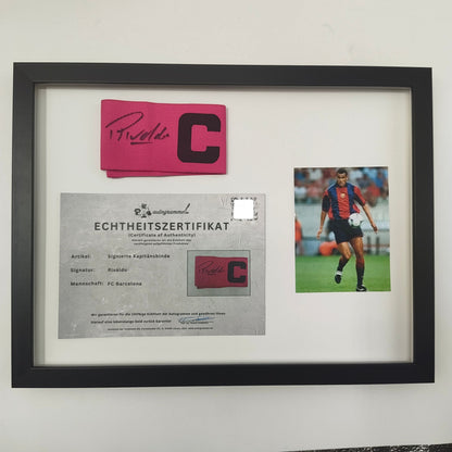 Kapitänsbinde Rivaldo signiert im Rahmen FC Barcelona Fußball Autogramm