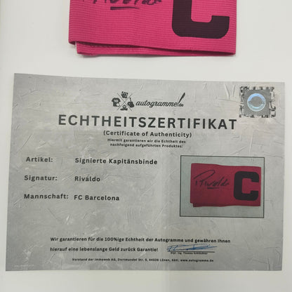 Kapitänsbinde Rivaldo signiert im Rahmen FC Barcelona Fußball Autogramm