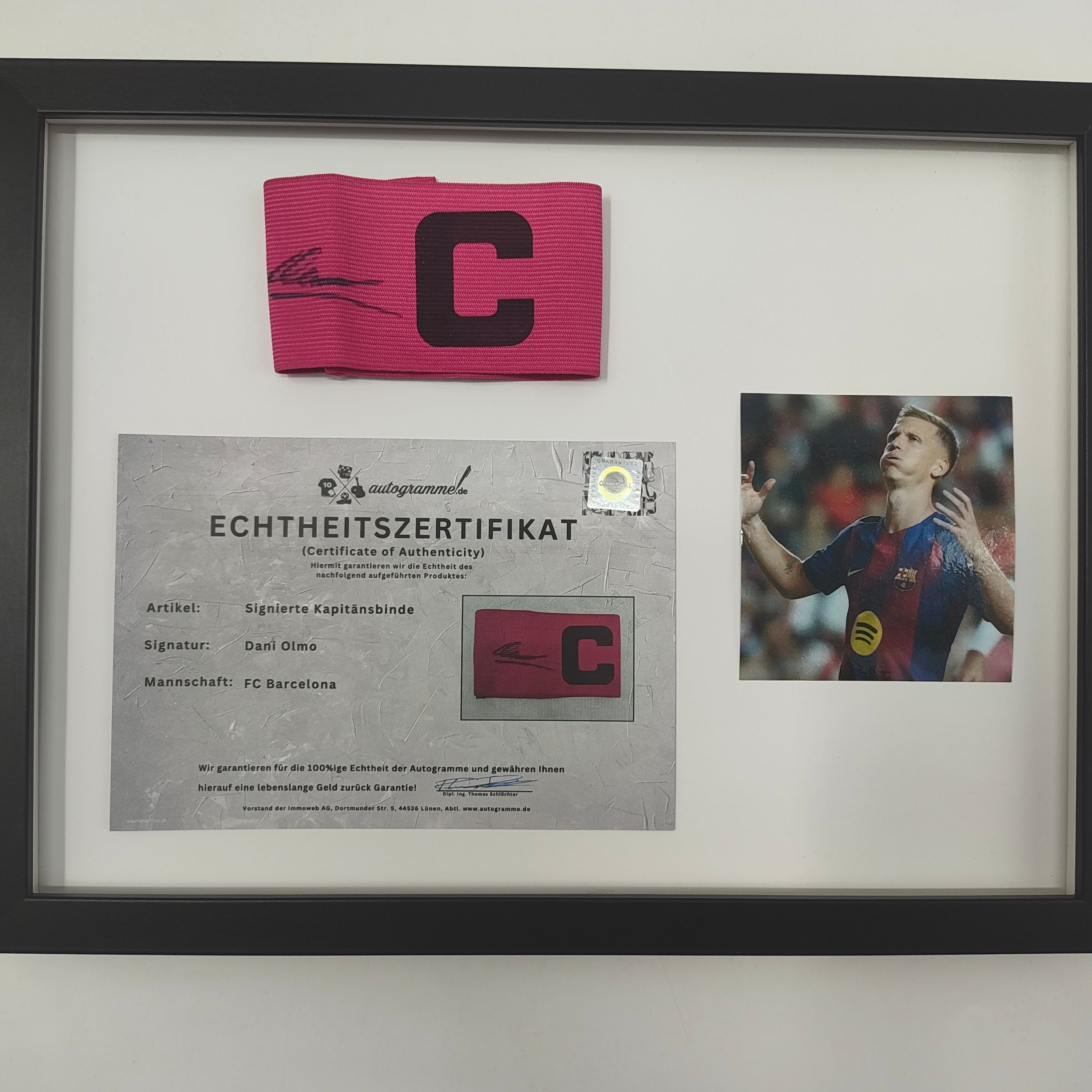 Kapitänsbinde Dani Olmo signiert im Rahmen Spanien Autogramm