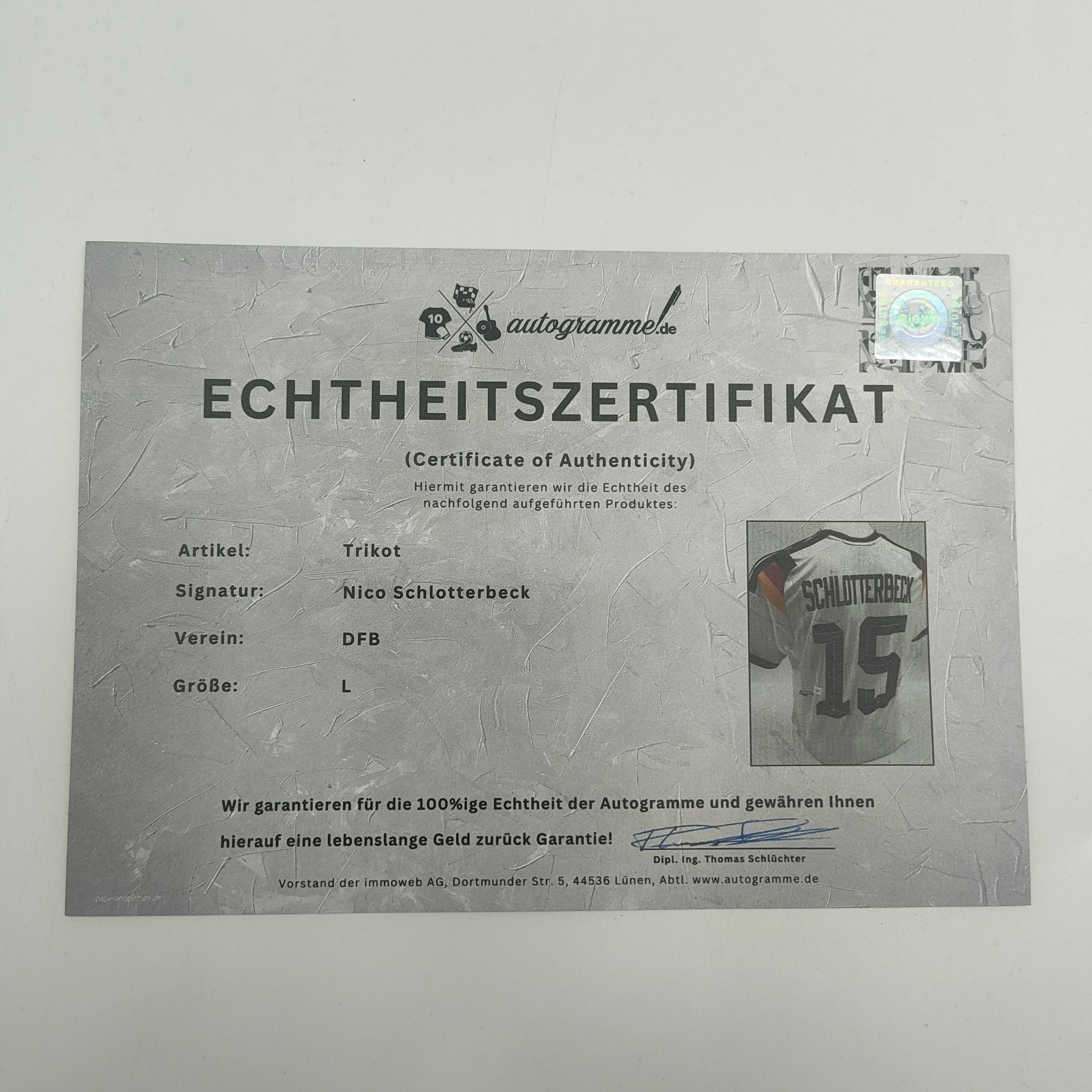 DFB Trikot WM 2026 Nico Schlotterbeck signiert Autogramme Adidas COA neu L