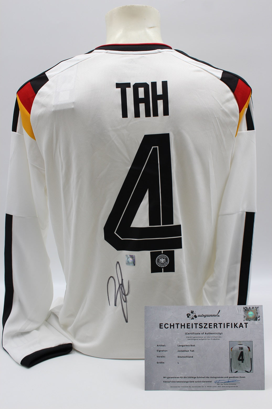 DFB Langarmtrikot WM 2026 Jonathan Tah signiert Autogramme Adidas COA neu L