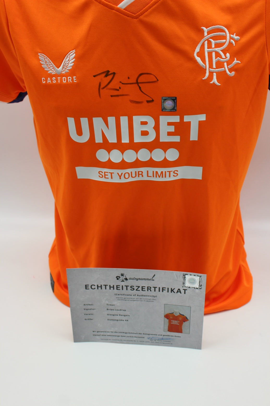 Glasgow Rangers 22/23 Trikot Brian Laudrup signiert Autogramm Castore Damengröße 44